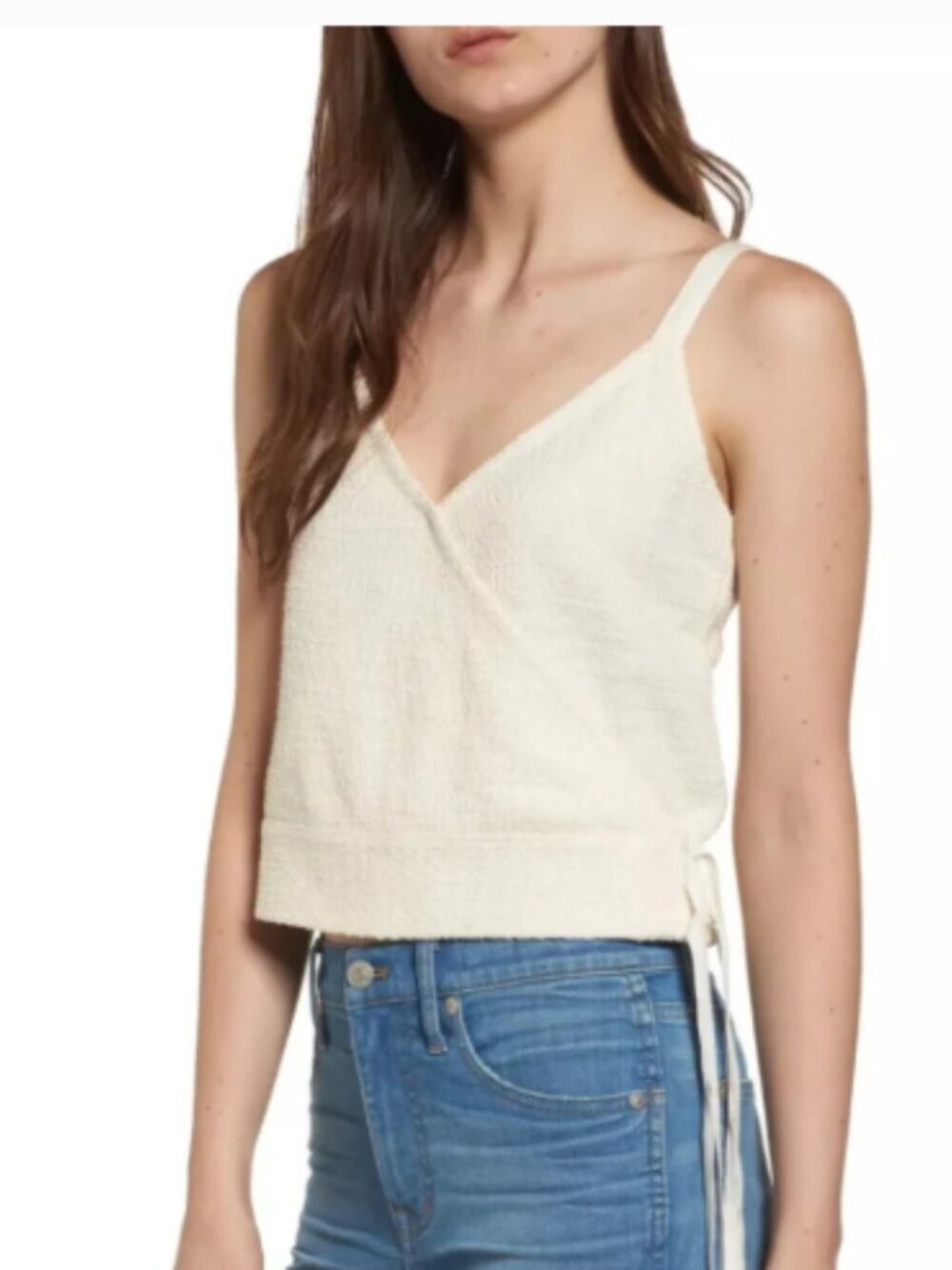 MADEWELL IVORY SLEEVELESS‎ JACQUARD SIDE TIE FAUX WRAP FINALE TANK TOP Size L